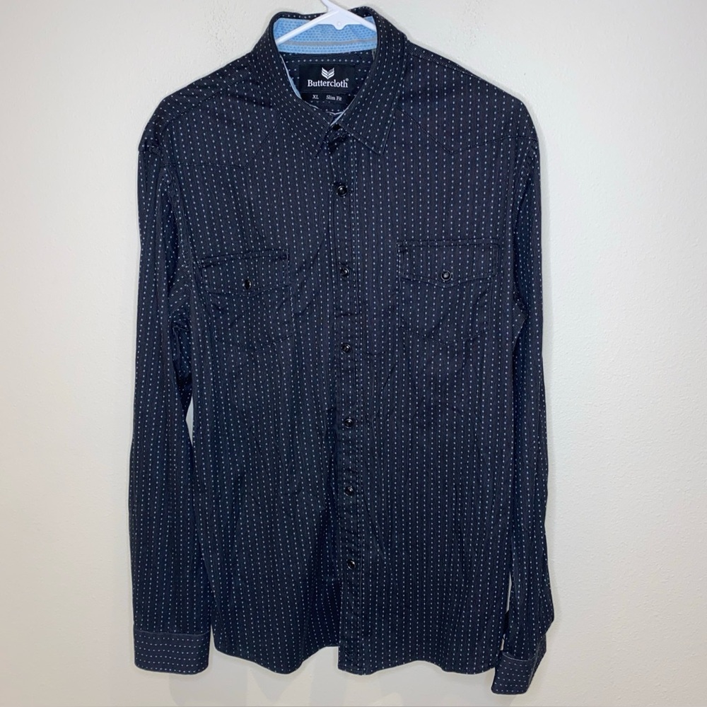 Buttercloth Men's XL Slim Fit Long Sleeve‎ Snap Button Up Shirt Cotton Stretch